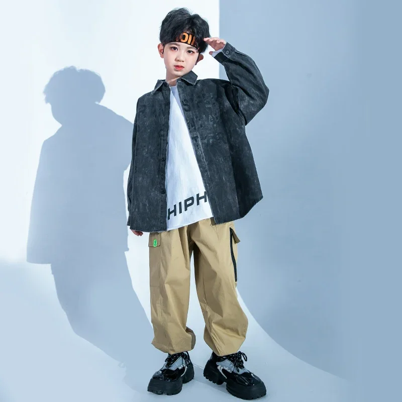 Hip Hop Mädchen Schwarz Graffiti Shir Khaki Hosen Kinder Bluse Jungen Street Dance Cargo Jogger Jazz Kleidung Sets Kinder Streetwear