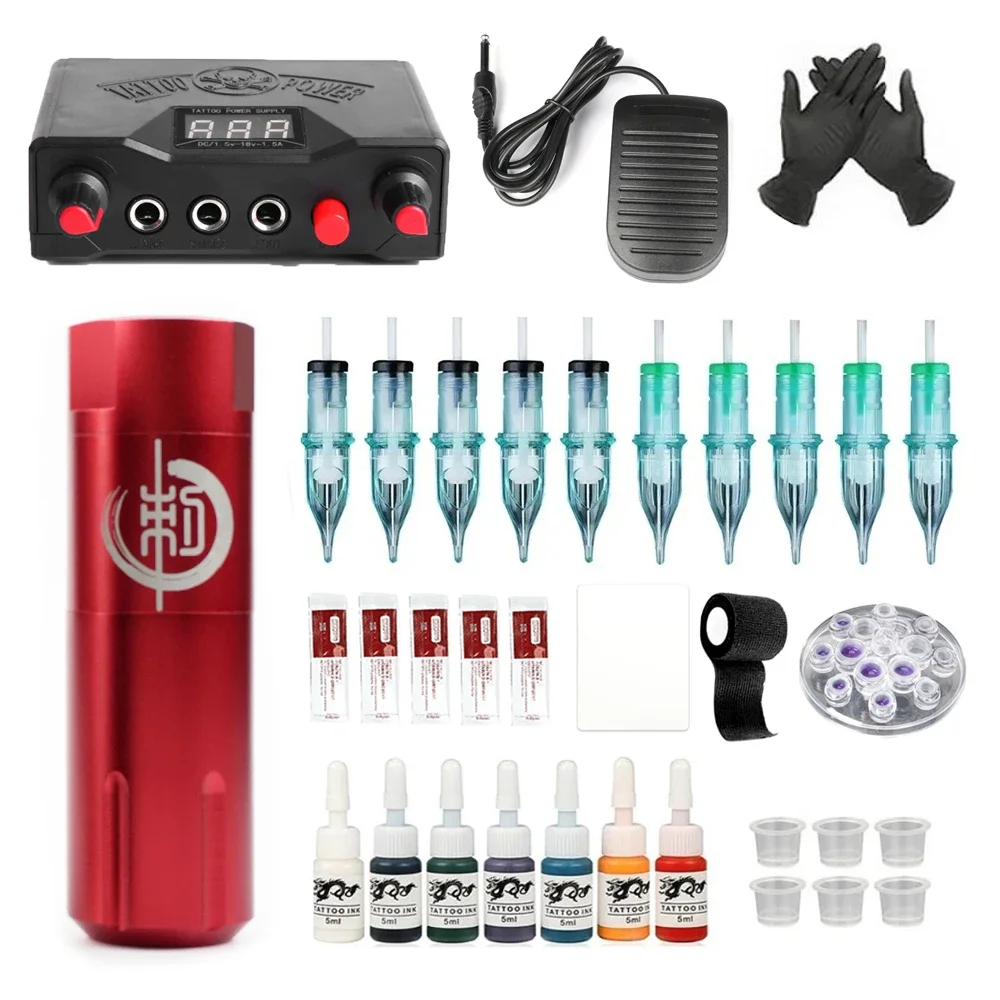 

Tattoo Machine Kit Rotary Tattoo Machine Pen Set LED DIgital Power Supply with Cartridge Needles Ink Accessories for Beginners