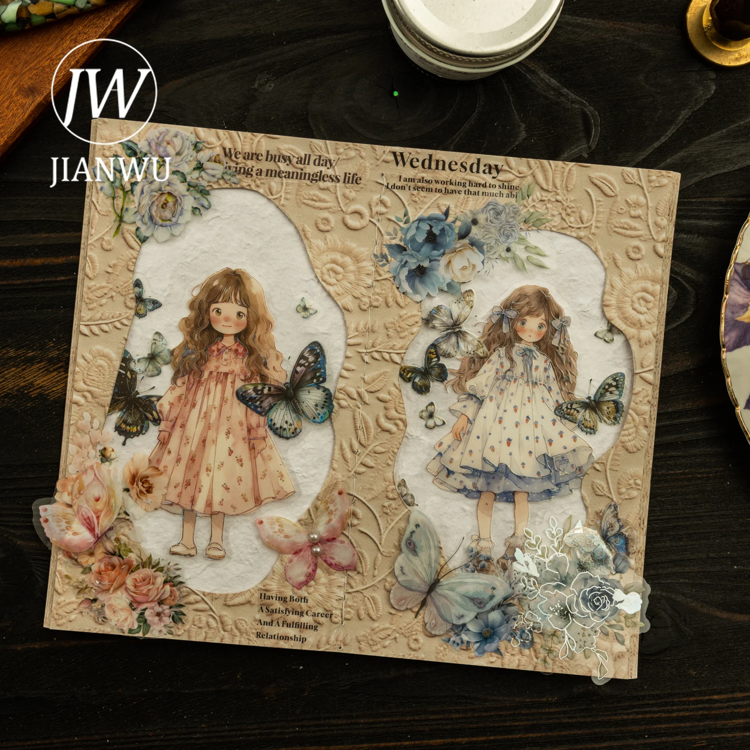 JIANWU 15 Sheets Start with A Cup of Coffee Series Vintage Flower Collage Material Paper Creative DIY Junk Journal Stationery