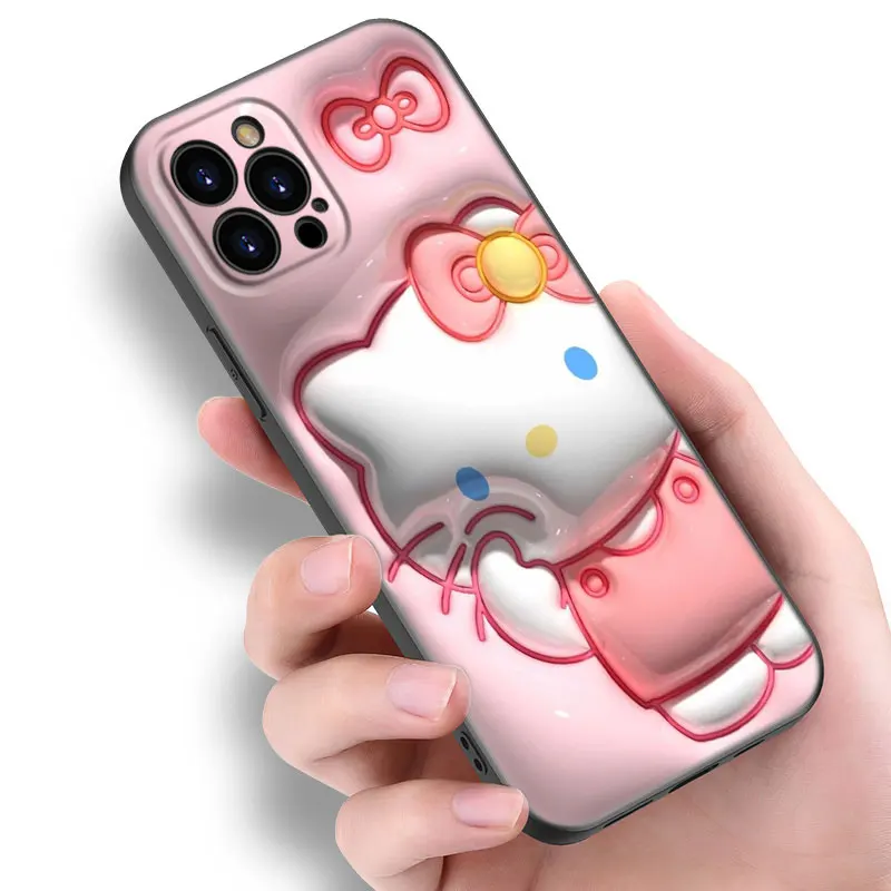 Pink Cute Hello Kitty Kuromi Phone Case For Apple iPhone 12 13 Mini 11 14 15 Pro Max 7 8 Plus X XR XS SE 2020 2022 Black Case