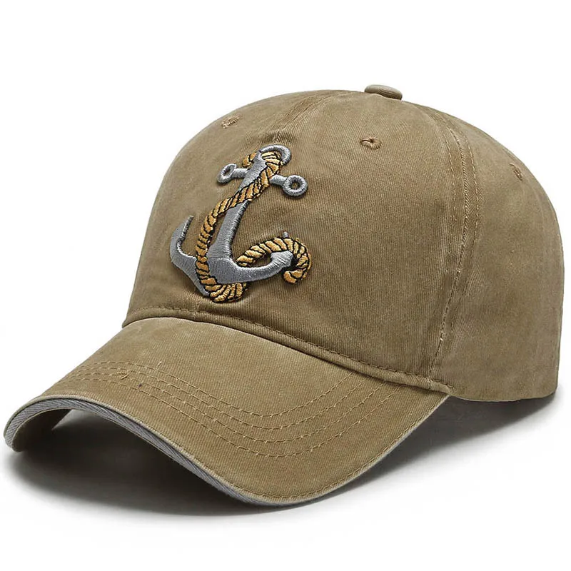 Retro Washed Denim Cap with Nautical Anchor Embroidery Adjustable Baseball Hat for Men Women