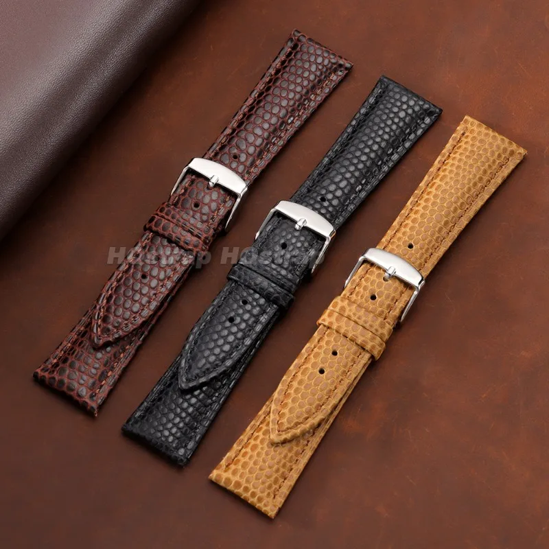 Luxury Lizard Grain Leather Watch Strap 16mm 18mm 20mm 22mm Soft Cowhide Lizard Pattern Replacement Bracelet for Seiko for Omega