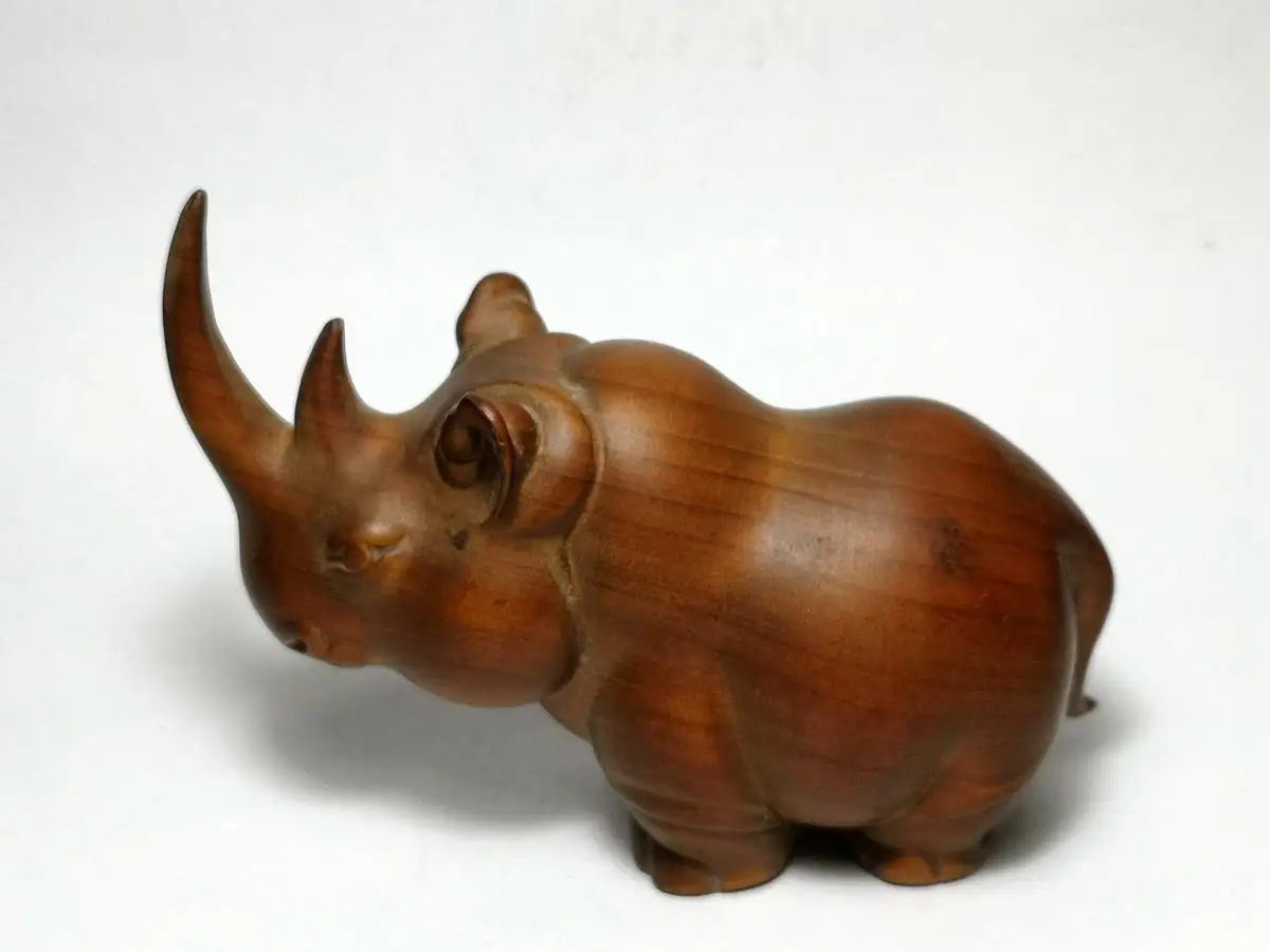 Japanese boxwood hand carved rhinoceros Figure statue desk Decoration netsuke collectable Gift  statues for decoration