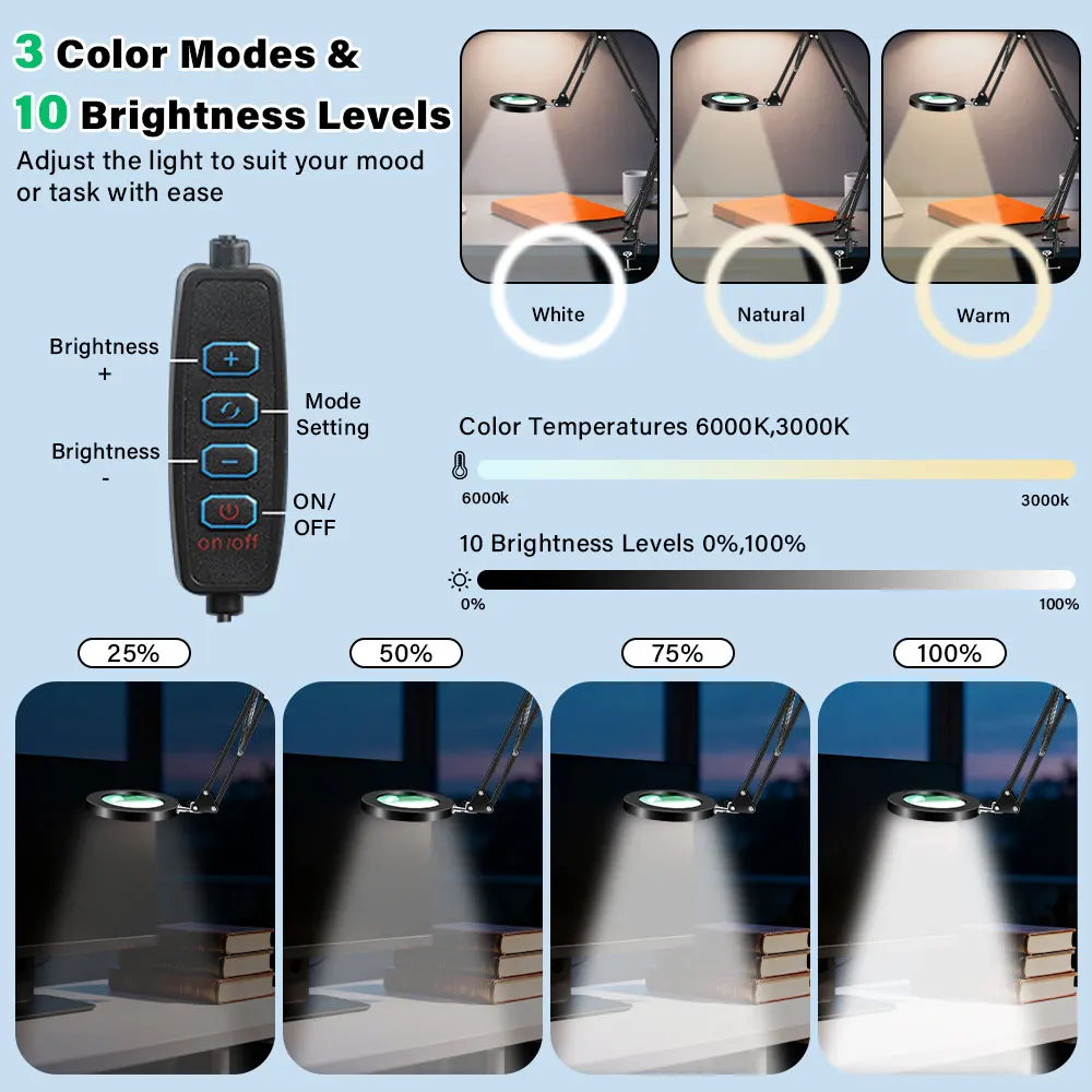 ترقية 3-قطعة مصباح عدسة مكبرة قابلة للطي مع 3 ألوان ضبط أضواء LED مصباح طاولة القراءة لإصلاح اللحام أعمال قريبة