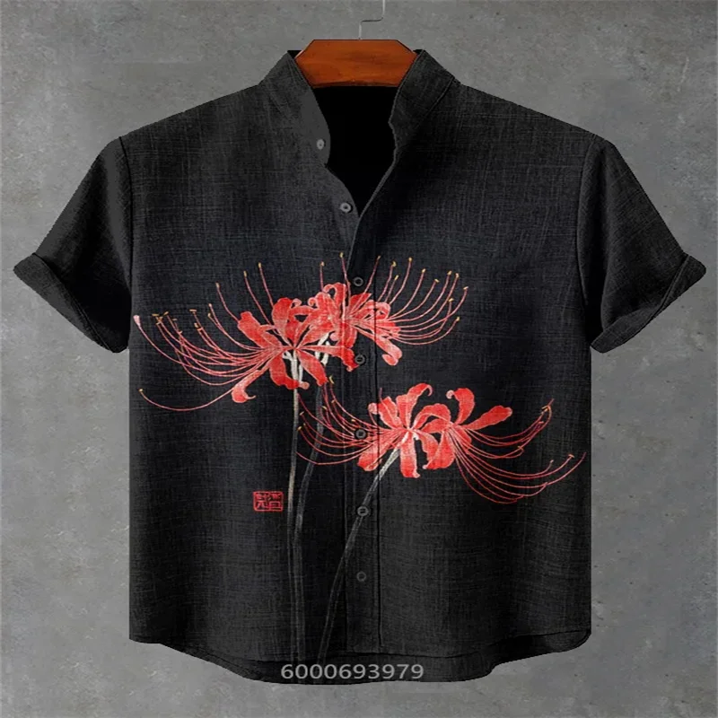 Men's fashionable printed Hawaiian short-sleeved shirt, high-quality outdoor streetwear, stylish casual shirt.