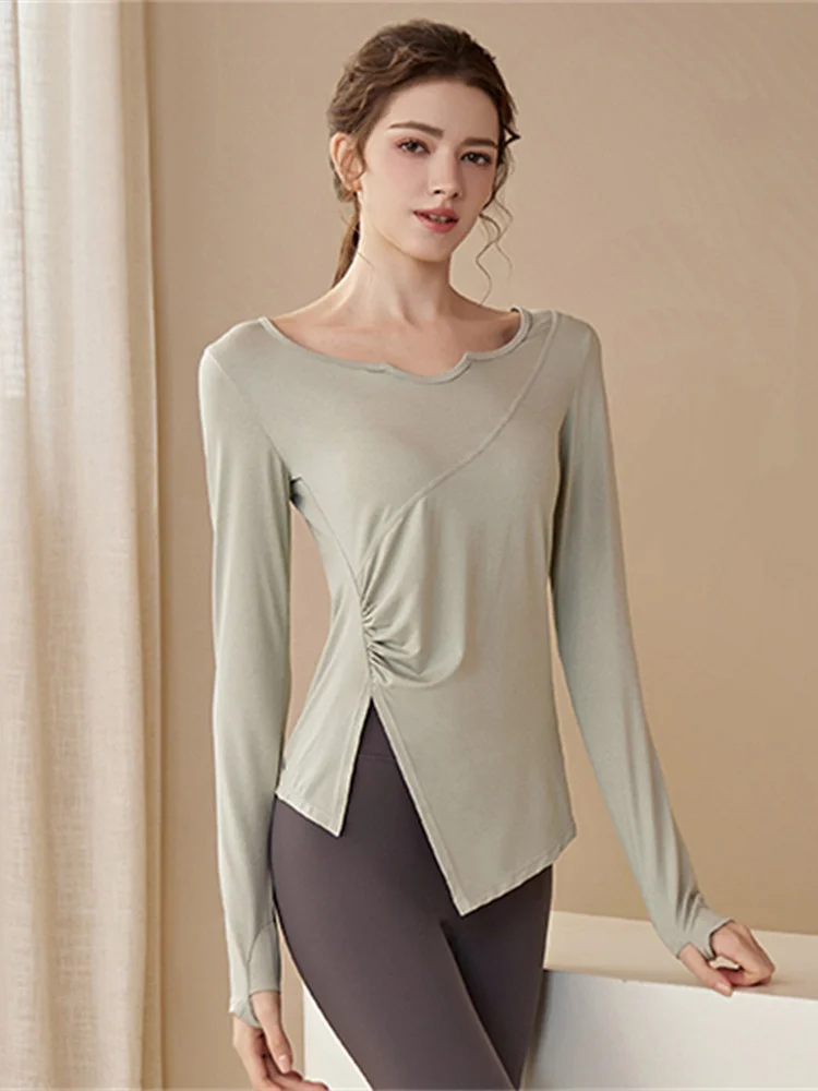 

Women's Yoga Sportswear Long Sve Fitn T-irt Slim Fit Qui Dry Waist Cinching Running Split Design Silk Top