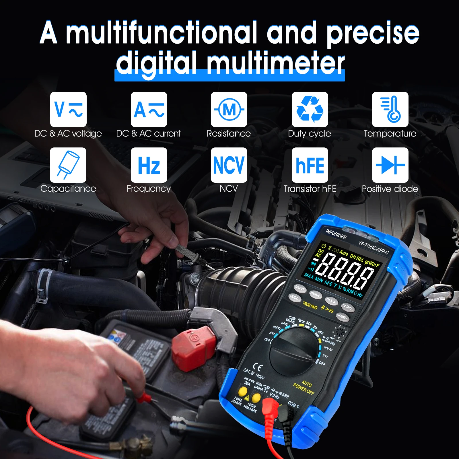 6000 Counts Digital Multimeter - Pocket Multi Meter for Car Testing, AC/DC Voltage, Current, Temperature & Continuity