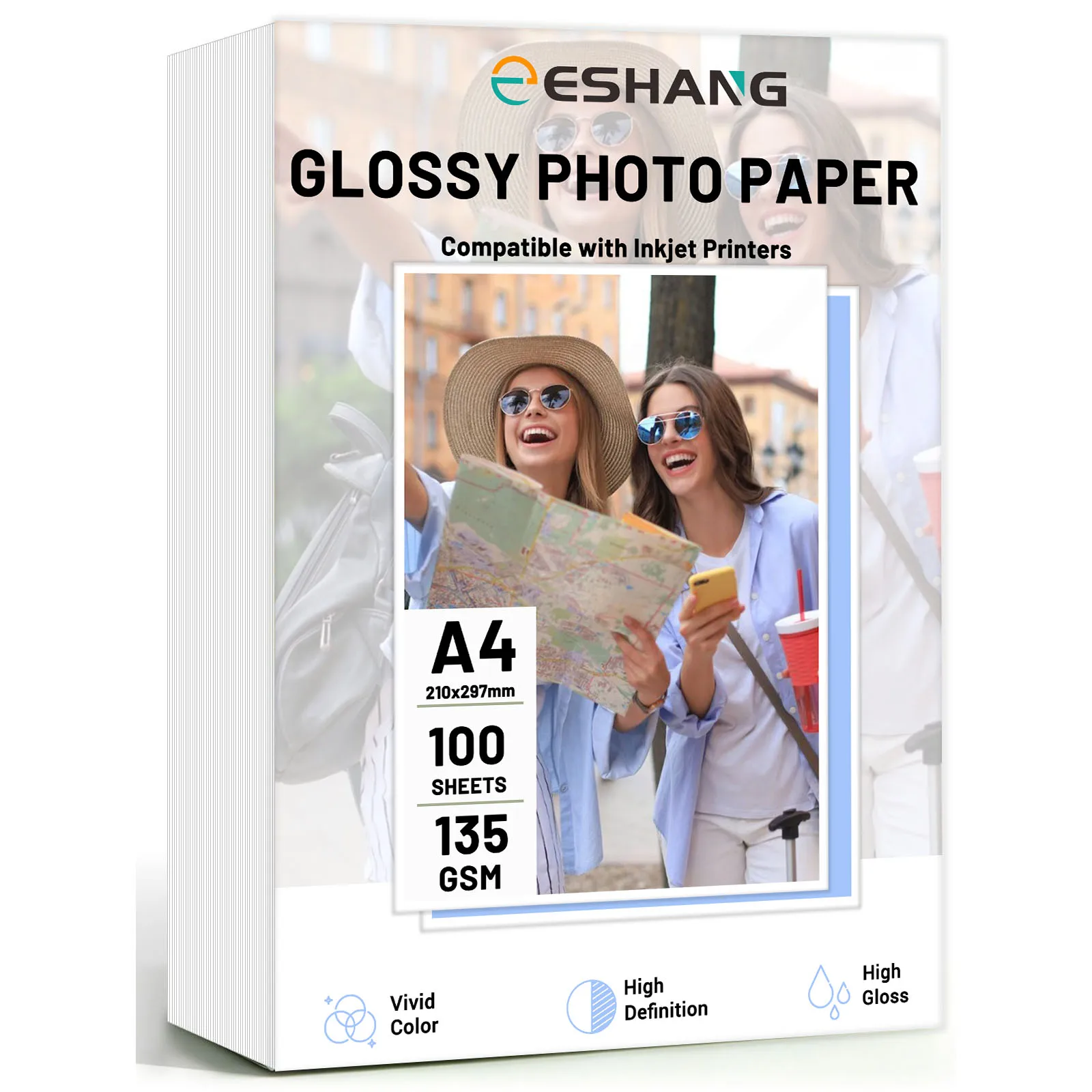 100 Sheets A4 Size - Glossy Inkjet Photo Paper, 8.3*11.7 Inches 135Gsm Photo Paper, Compatible With Inkjet Printers, Vivid Color
