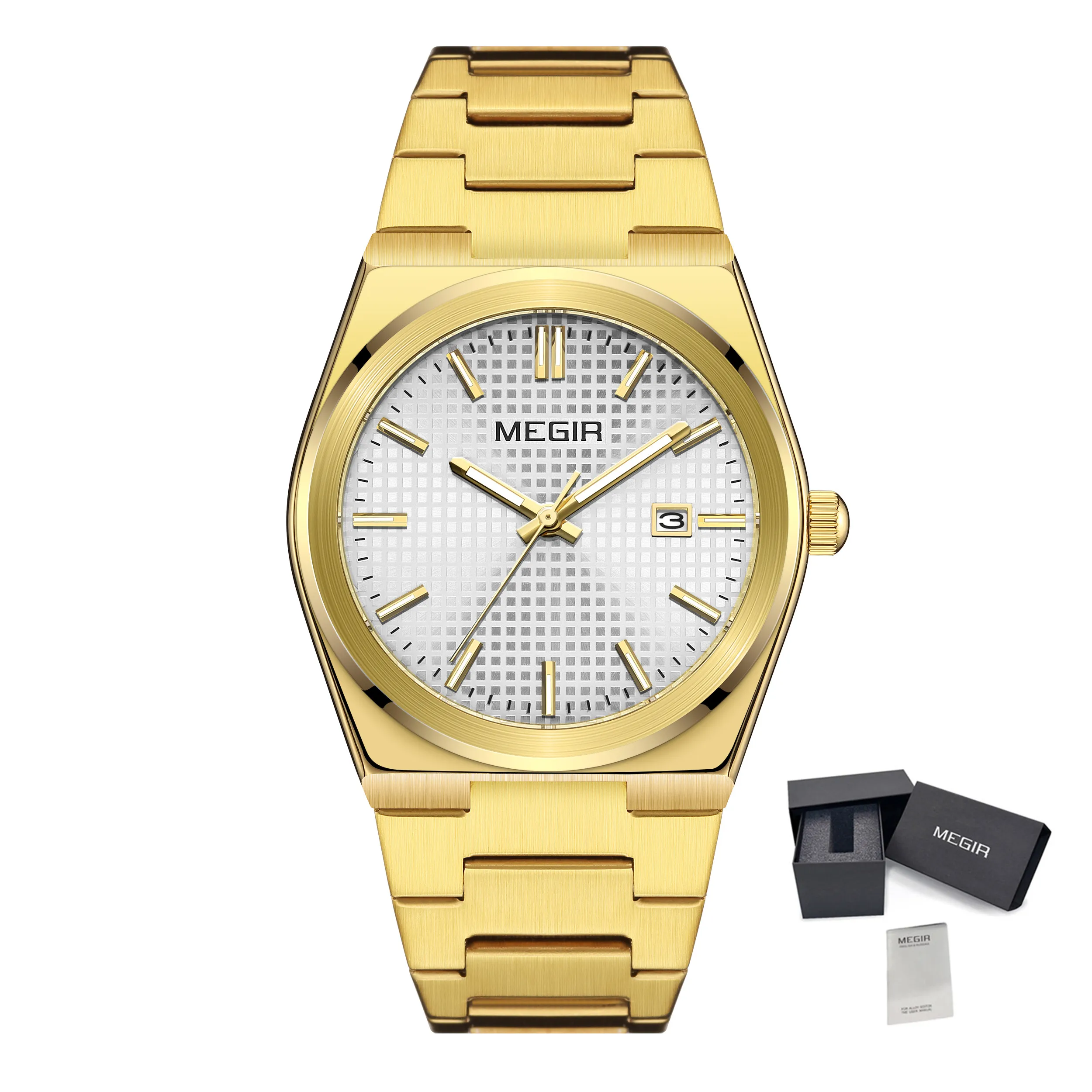 MEGIR Luxury Business Watches for Men Stainless Steel Strap Waterproof Calendar Male Quartz Wristwatch Clock Reloj Hombre 1086