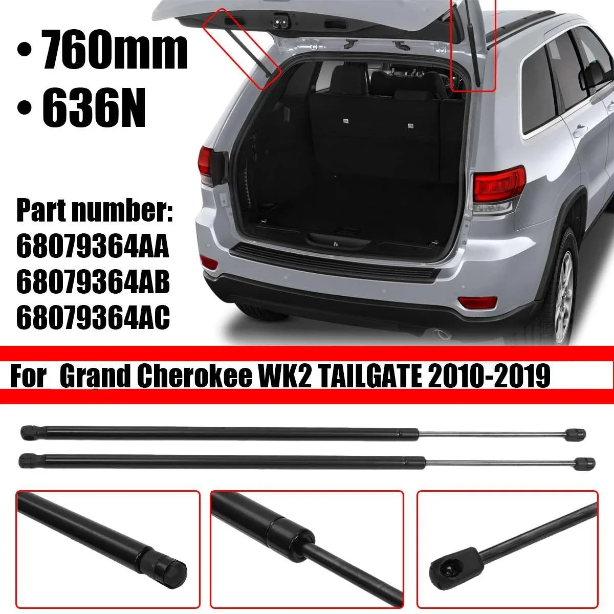 A23Q-8079364AA 68079364AB 68079364AC 2 peças suportes de gás para inicialização da janela traseira para Jeep Grand Cherokee WK2 TAILGATE 2010-2019
