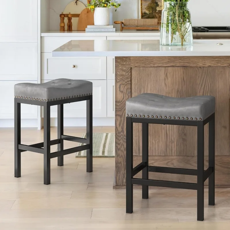 Counter Height Backless Bar Stools, Faux Leather Counter Stools, Cozinha Counter, 24 ", Conjunto de 2 ou 3
