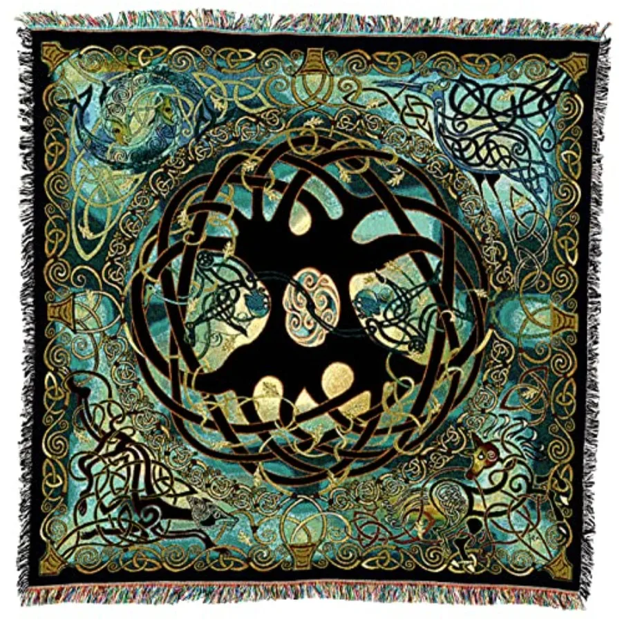 

Celtic Tree of Life Blanket by Jen Delyth - Gift Lap Square Tapestry Throw Woven from Cotton - Made in the USA 54x54