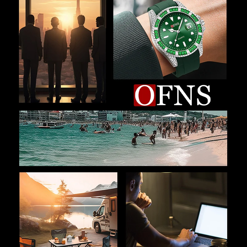 OFNS S7101 رجل التقويم ساعة عالية الجودة مقاوم للماء كرونوغراف ساعة يد رجالي 2024 سيليكون الرجال ساعات كوارتز ساعة عادية