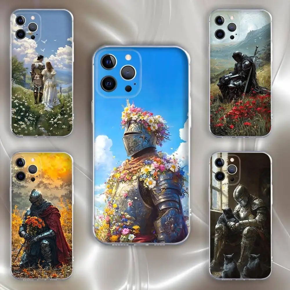 

Cartoon Oil Painting Knight Phone Case For iPhone 16,15,14,13,12,11 Pro,Max,Plus,X,XS,XR,SE,Mini Transparent Silicone Soft