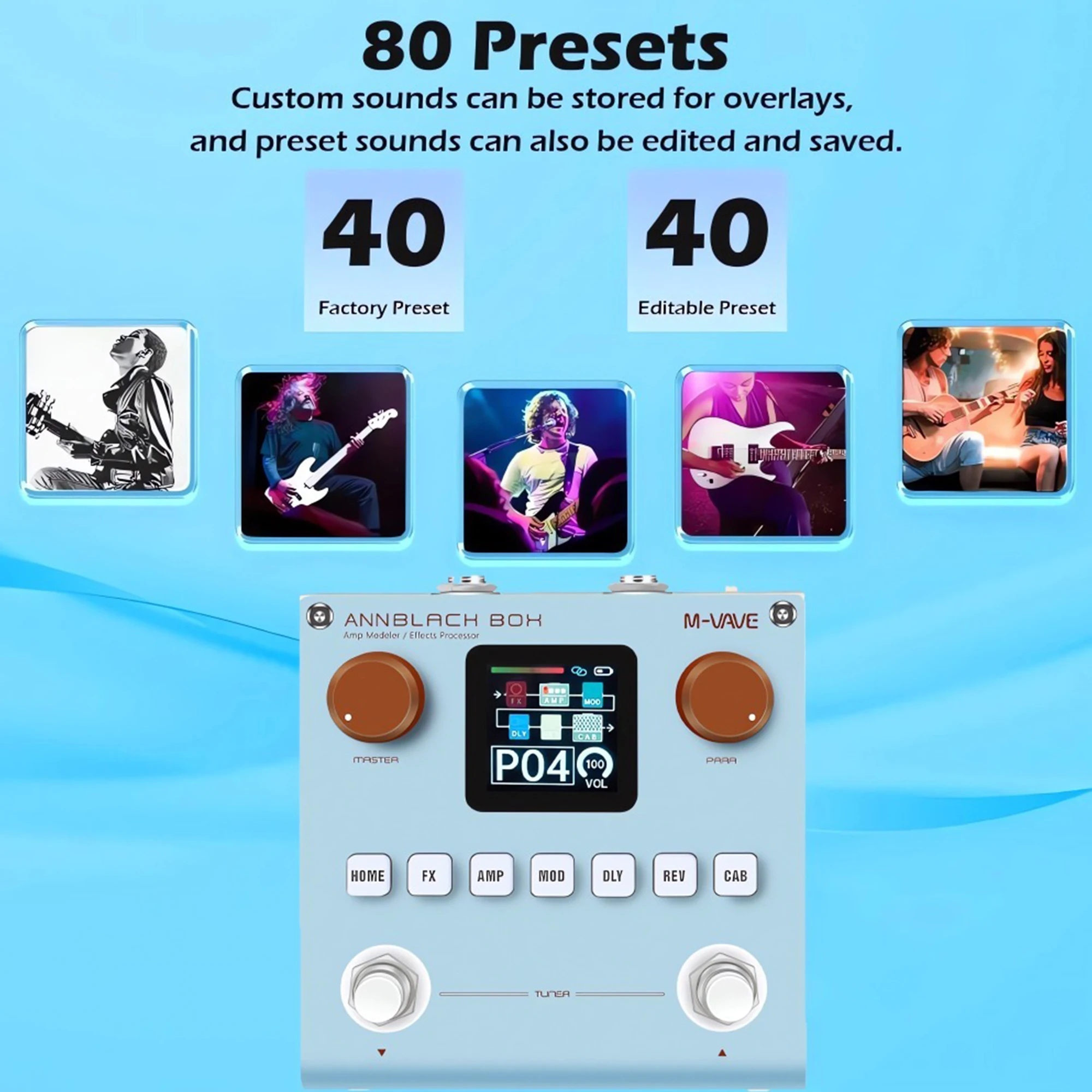 دواسات تأثير صندوق M-VAVE Ann للجيتار / معالج متعدد التأثيرات للجيتار الكهربائي باللون الأزرق #2