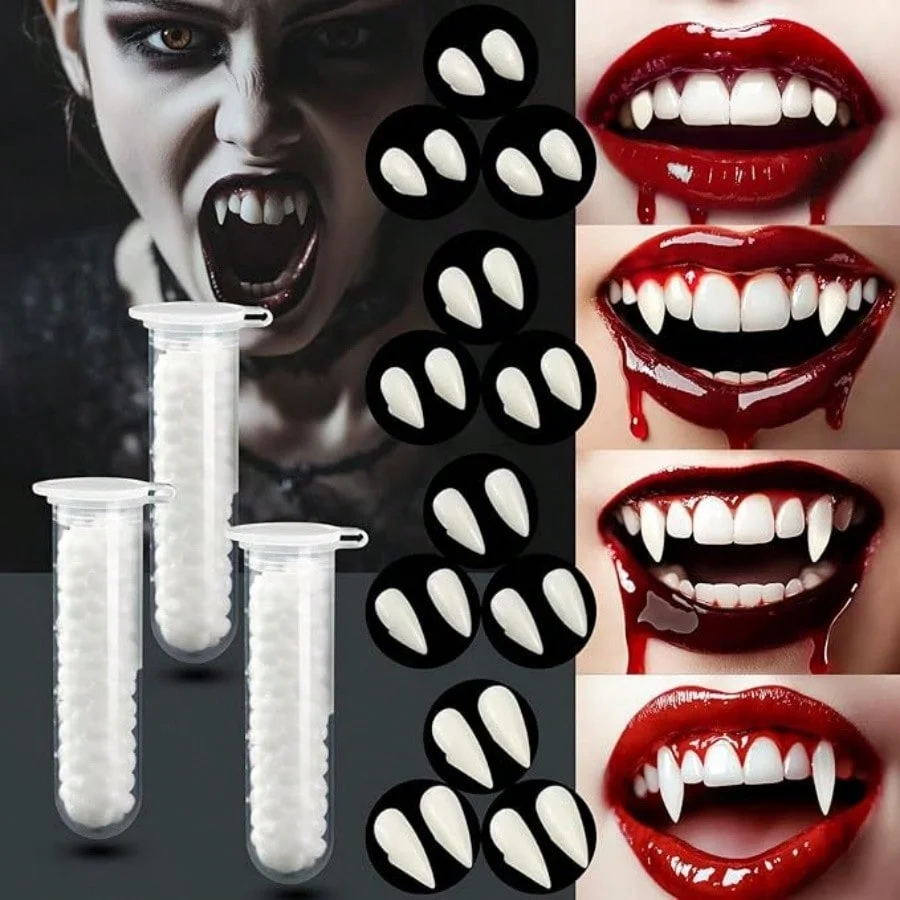 2pcs/Set Realistic Fake Teeth Prank Props Halloween Horror Vampire Zombie Denture Set