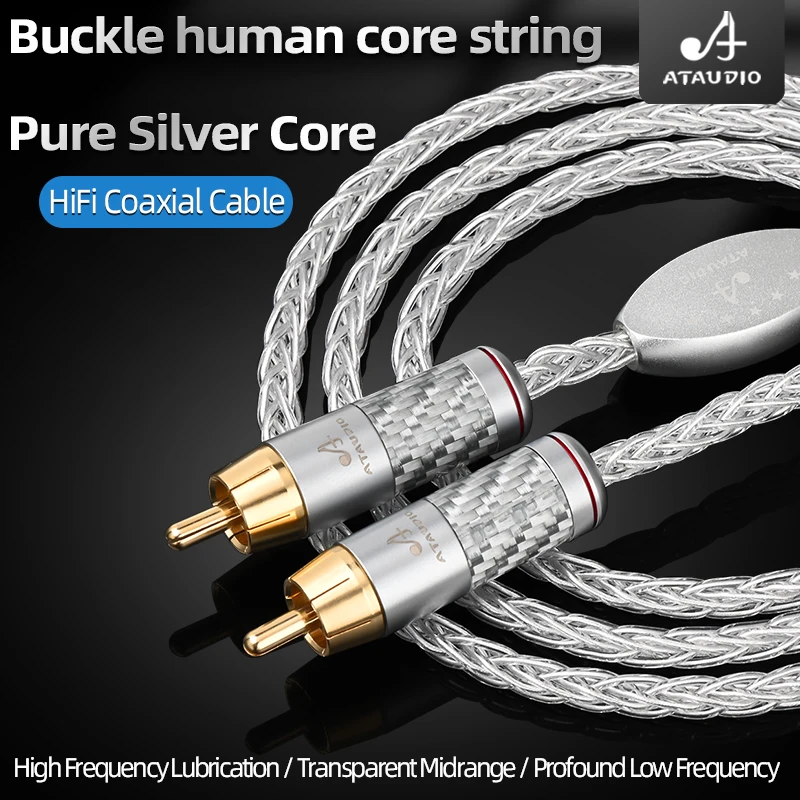 ATAUDIO Pure Silver HiFi RCA Coaxial Audio Cable 75Ohm Audio RCA Signal Wire for Amplifier Subwoofer Sound Card