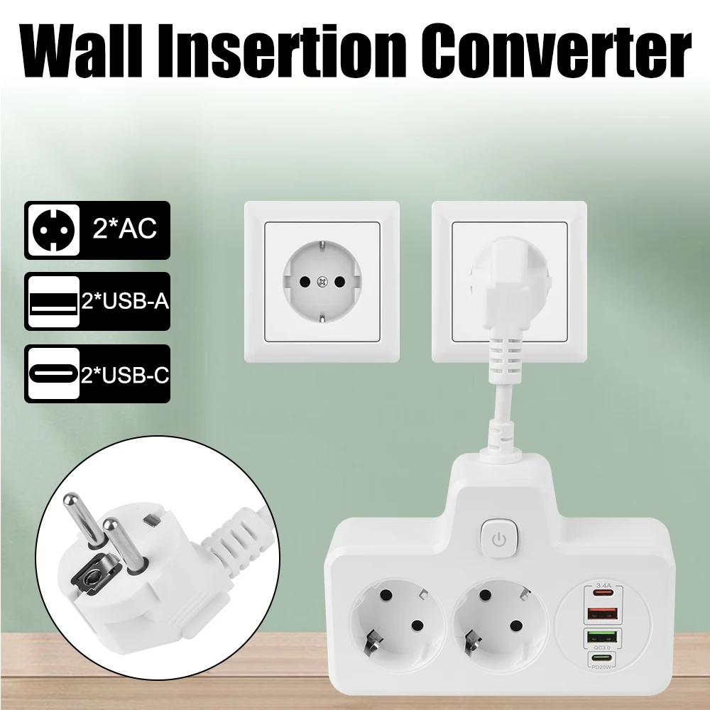 Electrical Socket Wall Charger Fast Charging Ports 2AC Wall Socket Power Strip Adapter With USB Outlets