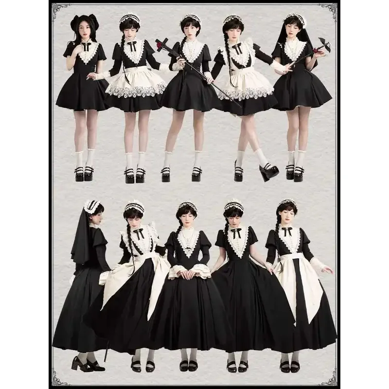 

NewHalloween Costume Women's Nun Costume Traditional Adult Black Robe Religious Lolita skirt Cosplay Halloween Costume For Women