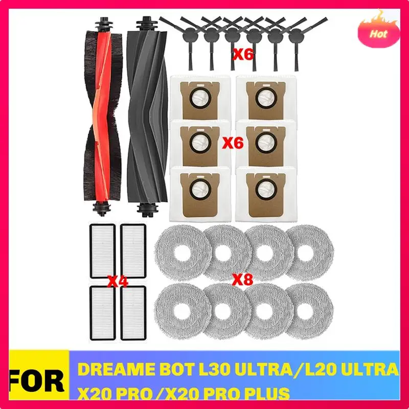 Ad-para dreame bot l30 ultra/l20 ultra/x20 pro/x20 pro plus parte-principal escova lateral mop pano saco de pó filtros caber acessórios