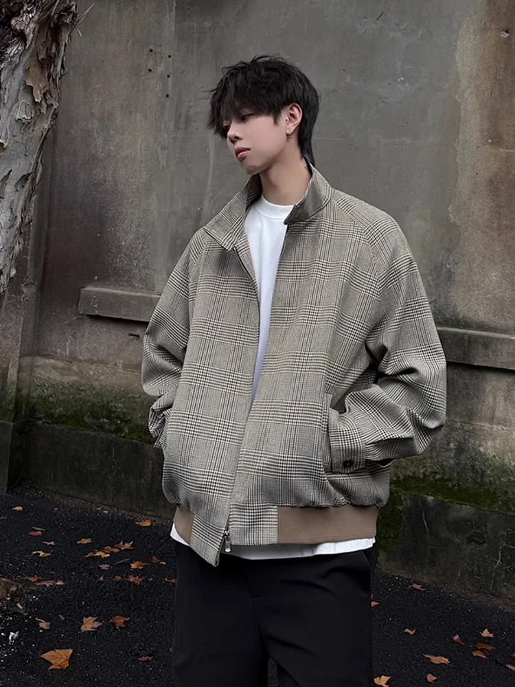 

Retro American Cleanfit Plaid ort Jaet Men's Autumn Winter High Collar Harlington Jaet Trendy Loose Fit Warm Thiened