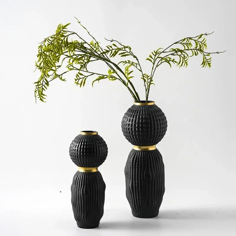Ceramic vase black gold home furnishing model room soft decoration special-shaped dried flower device entrance desktop ornament