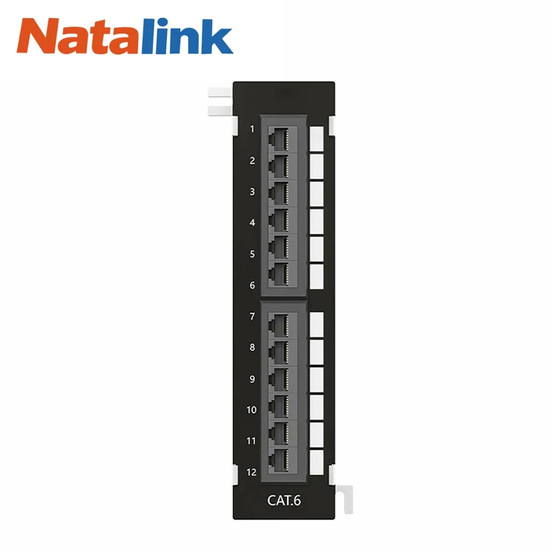 Natalink Mini 12-Port Vertical Patch Panel with 89D Bracket and Wallmount Bracket Included, Network Patch Panel Punch Down Block