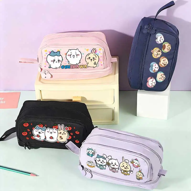 Chiikawa Doppelschichtige Schreibwaren-Tasche Kinder Anime Usagi Hachiware Momonga Lernwerkzeug-Tasche Büro-Schreibtisch Aufbewahrungsbox Geschenk