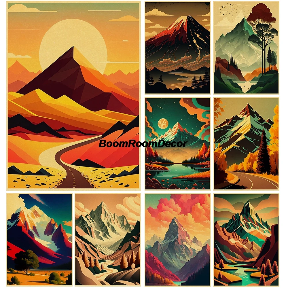 

Watercolor Mountain Poster Posters Prints Vintage Canvas Aesthetic Office Room Wall Abstract Prints Landscape Gift Pink Painting