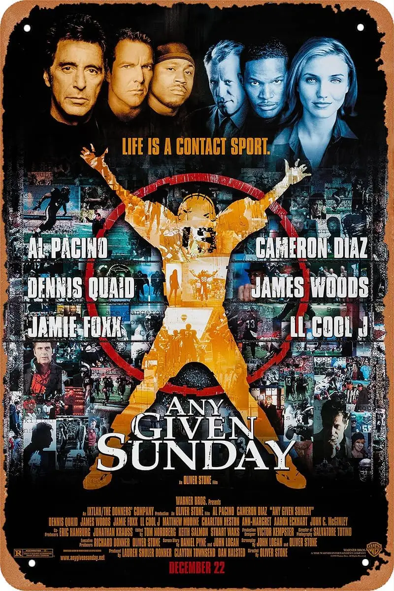 Any Given Sunday (1999) Movie Poster Vintage Metal Tin Sign Retro Wall Art Plate Decor 8X12inches