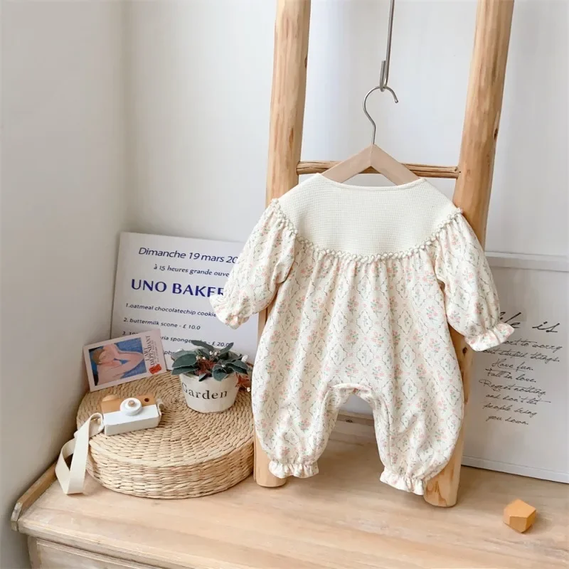 Ropa Bebe 2023 Autumn Baby Clothes Korean 0 To 12 Months Bodysuits & One-pieces Small Floral Girl Home Clothing Baby Jumpsuit