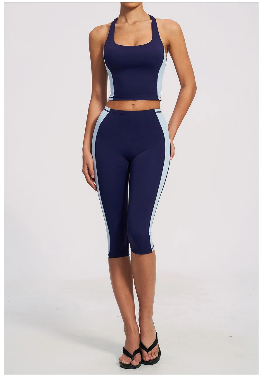 Yoga-Set 2-teilig Workout-Outfit Damen Trainingsanzüge Fitness-Weste Kurze Sporthose Ärmellose Capri-Hose Sportbekleidung Sport-BH Kleidung – Detail 5