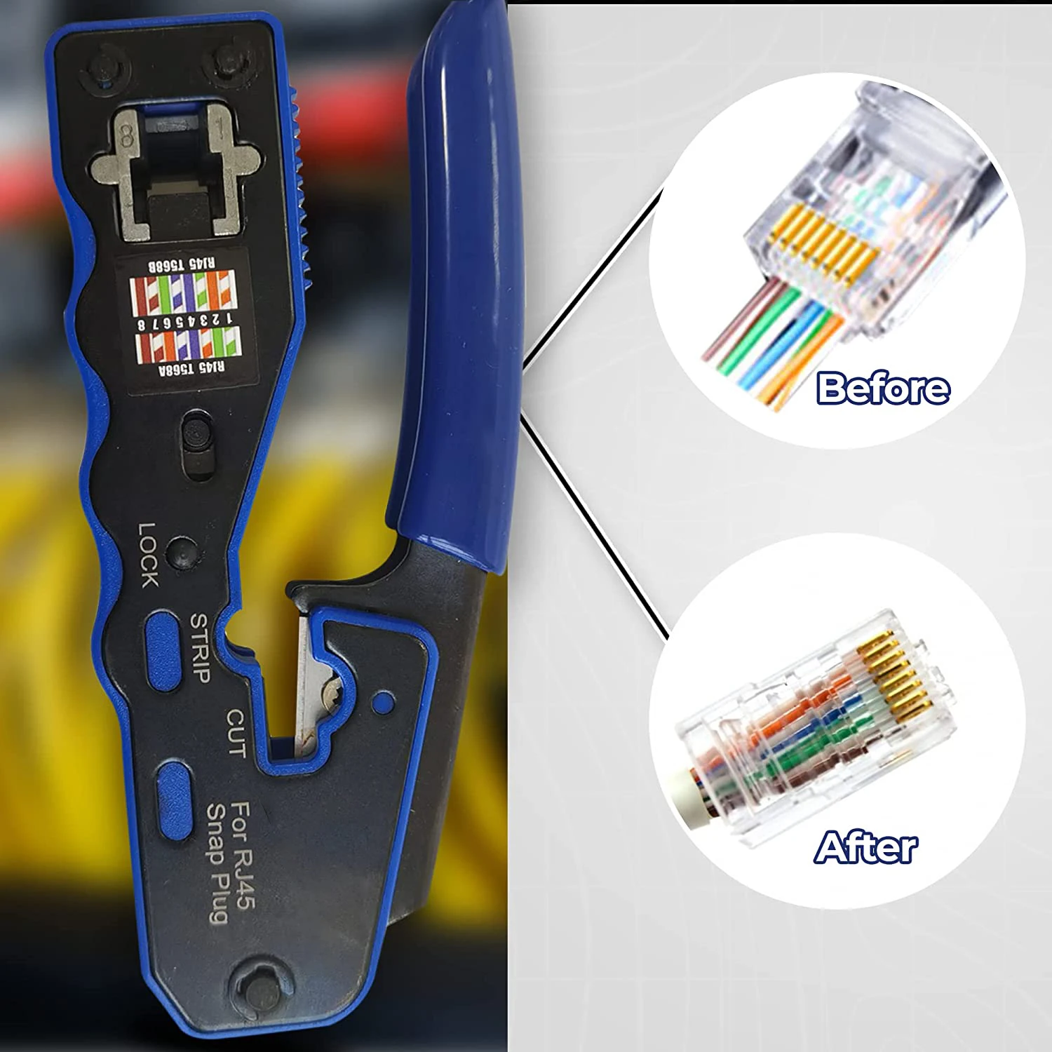 ZoeRax RJ45 Crimp Tool Pass Through Crimper Cutter per Cat6a Cat6 Cat5 Cat5e 8P8C Connettore modulare Strumento di crimpatura Ethernet