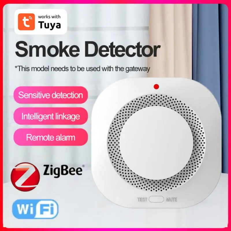 Tuya Zigbee/WiFi 스마트 무선 연기 경보, 가정용 화재 센서, 화재 연기 감지기 경보 (배터리 미포함) 