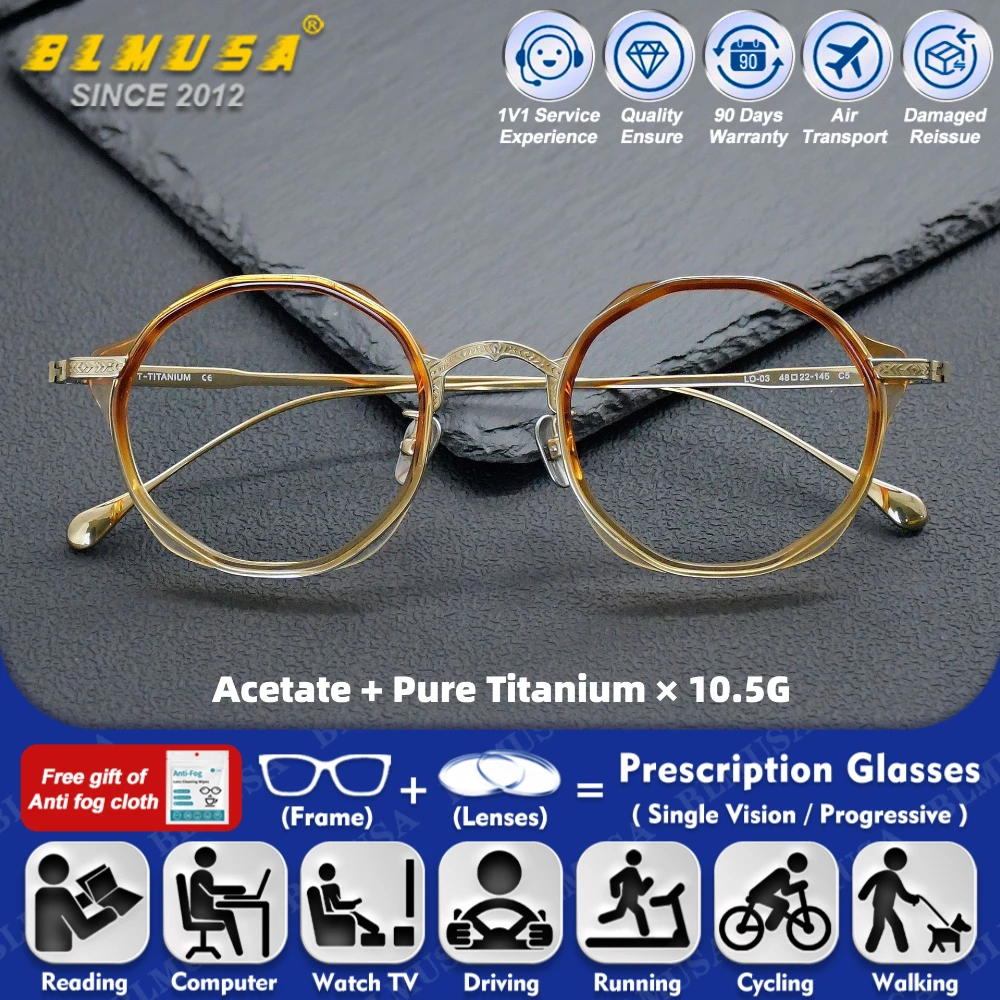 

BLMUSA (S) New Design Gradient Color Acetate Pure Titanium Eyeglass Frame Men Women Anti-Blue Light Reading Prescription Glasses