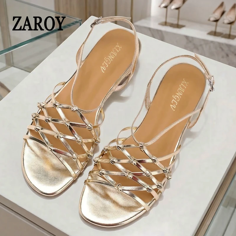 

ZAROY Luxury Gold Gladiator Flat Sandals Woman Summer Narrow Band Open Toe Roman Shoes Casual Strap Sandalia Zapatos босон