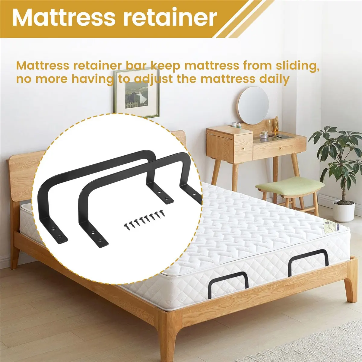 L! DT888^2Pcs Mattress Slide Stopper, Metal Mattress Retainer Bar for Adjustable Beds, Keep Mattress From Sliding