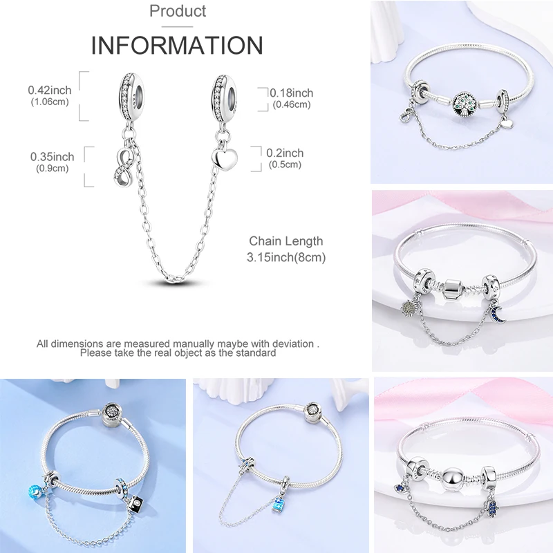 Genuine 925 Sterling Silver Moon Star Bowknot Safety Chain Charms Fit Original Bracelet Beads Lady Fashion Jewelry Valentine Gif