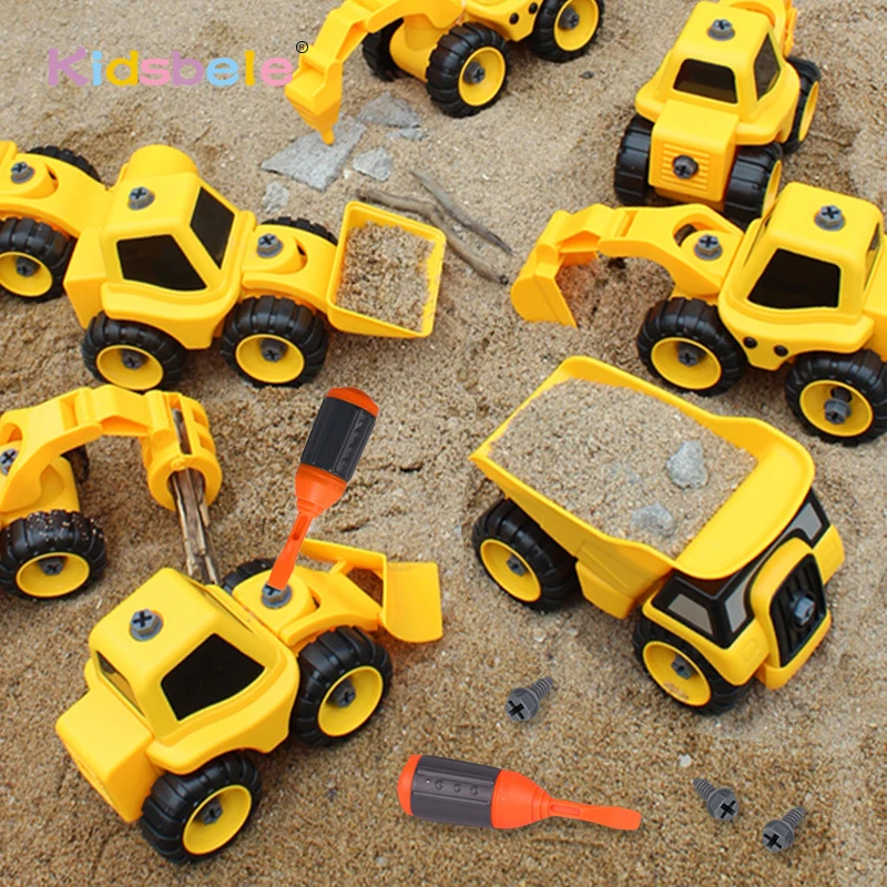 Kids DIY Assembling Engineering Truck Excavator Bulldozer Children Screw Boy Creative Tool Education Toy Car Model