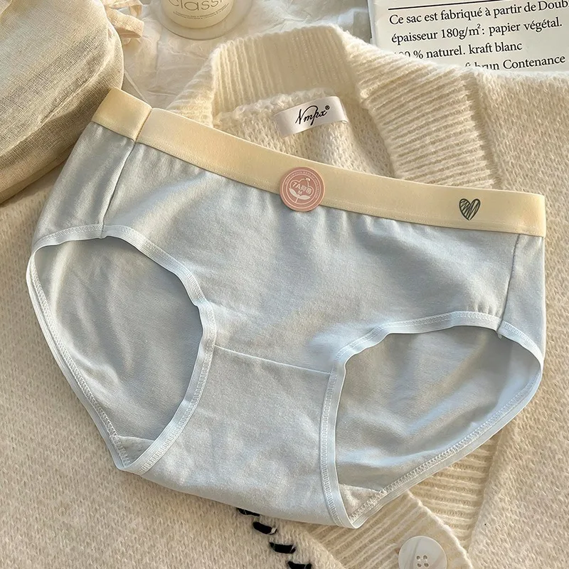 SP&CITY Love Heart Print Cotton Underwear for Women Mid Waist Sweet Breathable Seamless Panties Sports Comfort Soft Daily Briefs