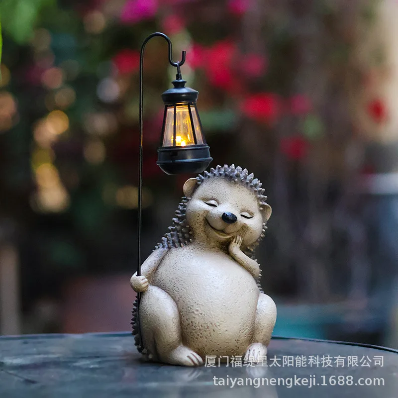 Solar Hedgehog Statue Resin Garden Ornament Lawn Backyard Resin Animal Figurine Outdoor Decoration Accessories Night Light
