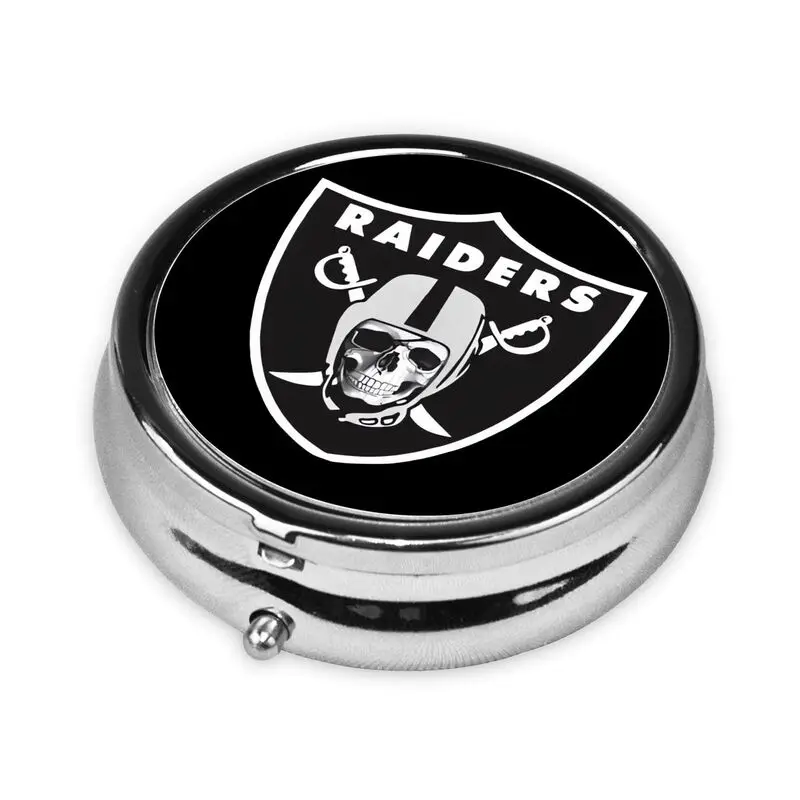 Raider Skull Logo Print Small Roud Pill Case for Purse & Pocket Portable 3 Compartment Medicine Organizer Travel Pill Box