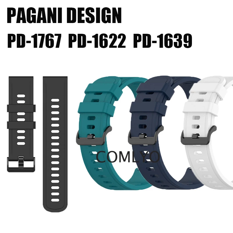 For PAGANI DESIGN PD-1639 PD-1622 PD-1767 Watch Strap Silicone Soft Band for Women Men watches Bracelet 20mm Belt