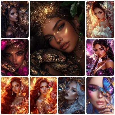 DIY Retro Dark Luxury Animal&Gilded Crown Lady Diamond Painting, Snake/Owl/Phoenix Butterfly Noble Combination Home Wall Decor