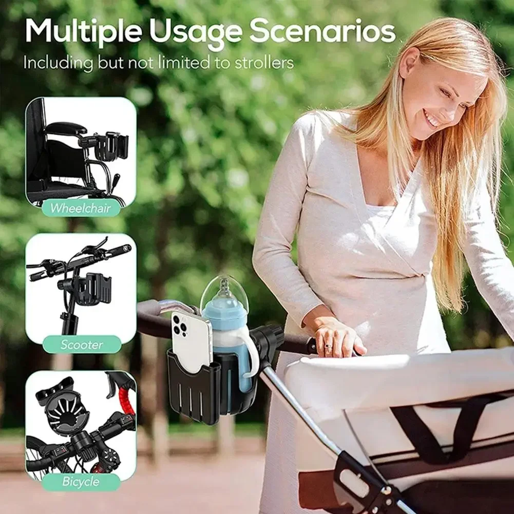 2 In 1 Motorcycle Stroller Cup Holder Bike Wheelchair Phone With Walker Rack Black Easy 360 Install Degree Rotation Adjusta I8P3 image 4