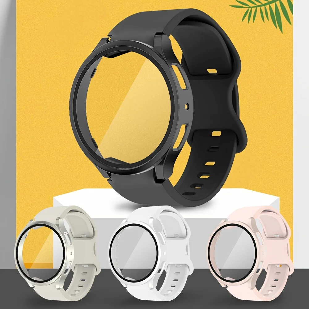 Uhrenarmband + Gehäuse für Samsung Galaxy Watch 4 5 6 7 40/44 mm, weiches Silikonarmband, kratzfeste, vollständig abdeckende Schutzhülle