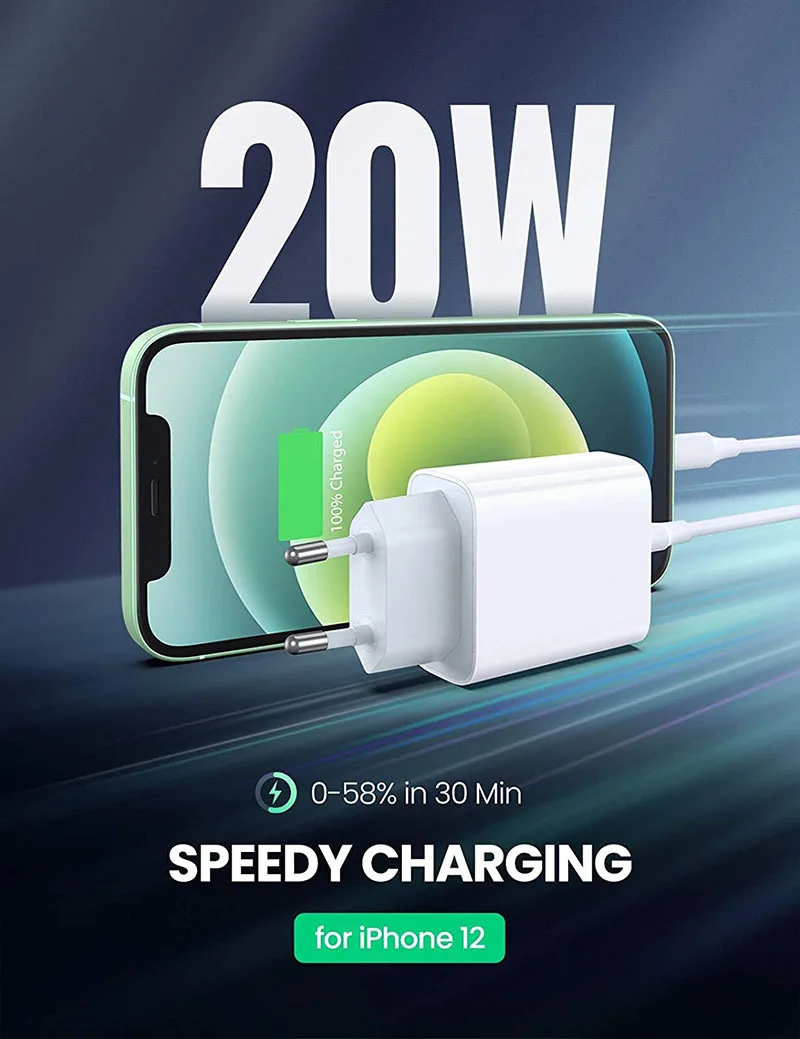 20W PD USB C Fast Charger, Type C Wall Charger Adapter for iPhone 15 14 iPad Samsung, EU/US Plug Quick Charge Block