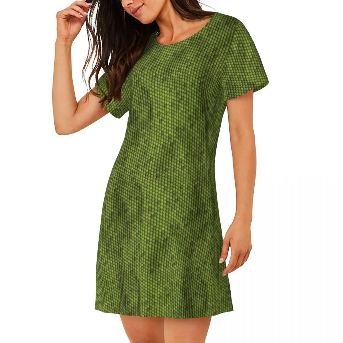 Custom Green Lizard Skin Pattern Design Short Sleeves Nightdress For Sleepshirts Women Short Sleeve Nightgowns Soft Pajama Dress