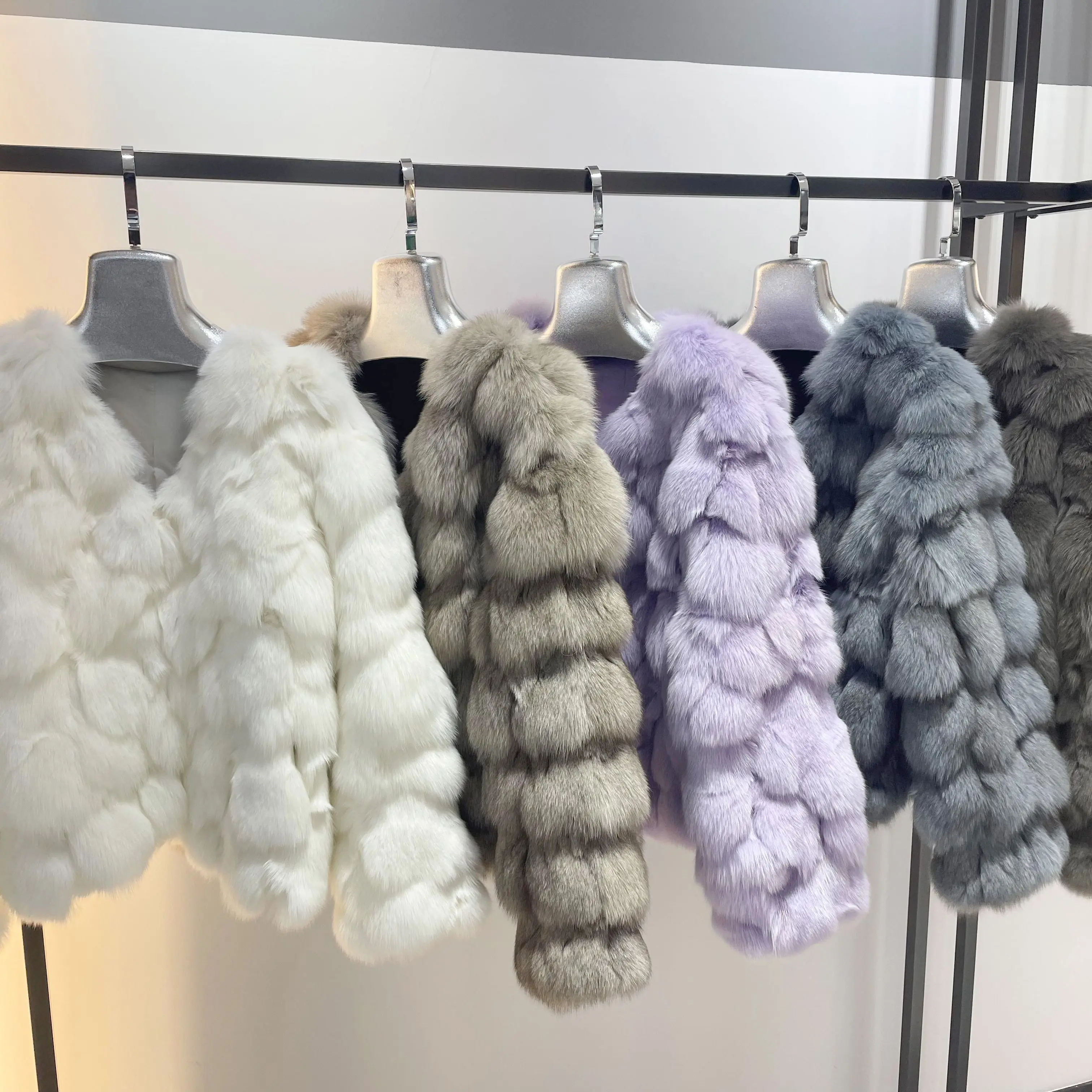 Casaco Fox Fur Decote V para Mulheres, Manga Comprida, Top Grosso Natural, Casacos de Inverno Luxuosos