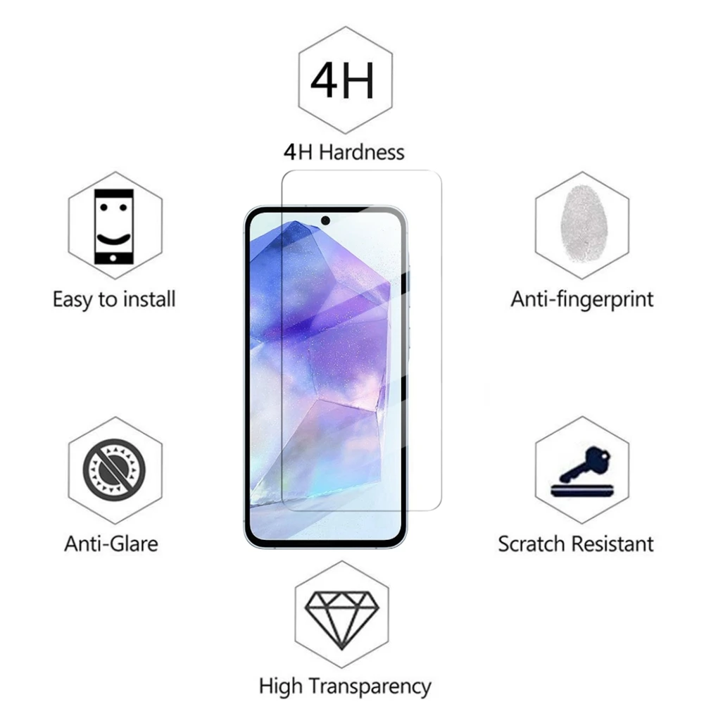 5Pcs Tempered Glass For Samsung Galaxy A55 A15 A25 A05S A53 A34 A24 A54 A14 HD Screen Protector Cover For Samsung A15 A55 Film